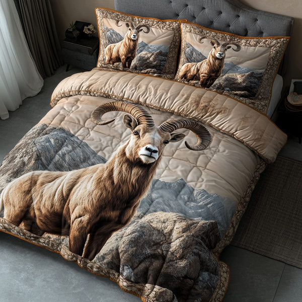 Alpine Spirit quilted 3-piece bedding set on a made bed with two matching pillow shams