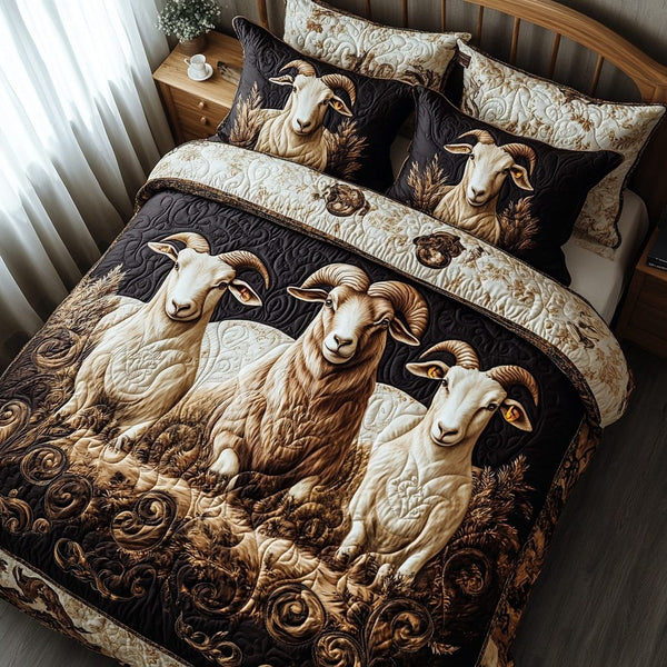 Alpine Spirit quilted 3-piece bedding set on a made bed with two matching pillow shams