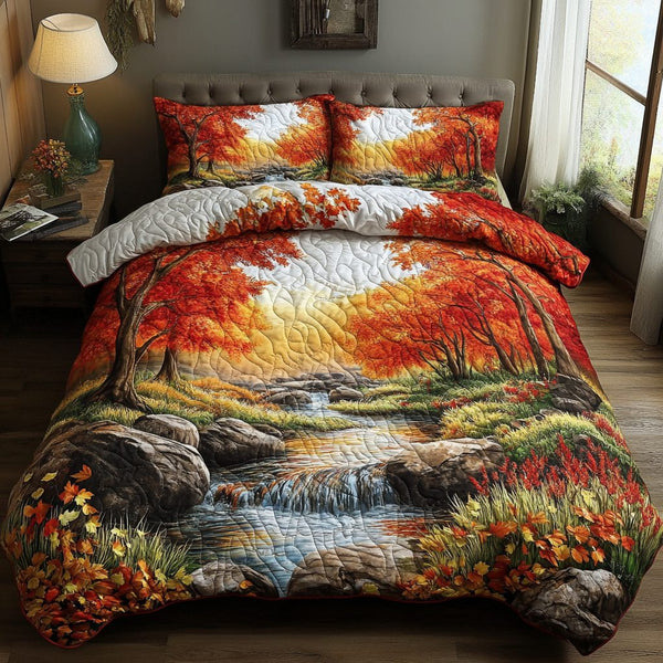 Amber Creek quilted 3-piece bedding set on a made bed with two matching pillow shams