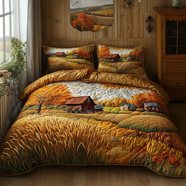 Amber Fields quilted 3-piece bedding set on a made bed with two matching pillow shams