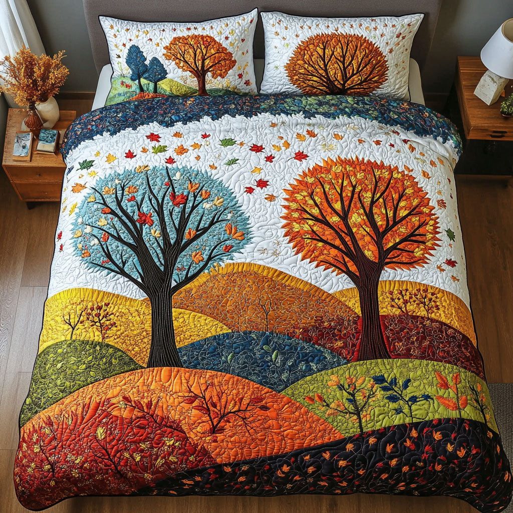 Amber Horizon quilted 3-piece bedding set on a made bed with two matching pillow shams