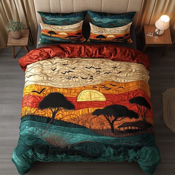 Amber Plains quilted 3-piece bedding set on a made bed with two matching pillow shams