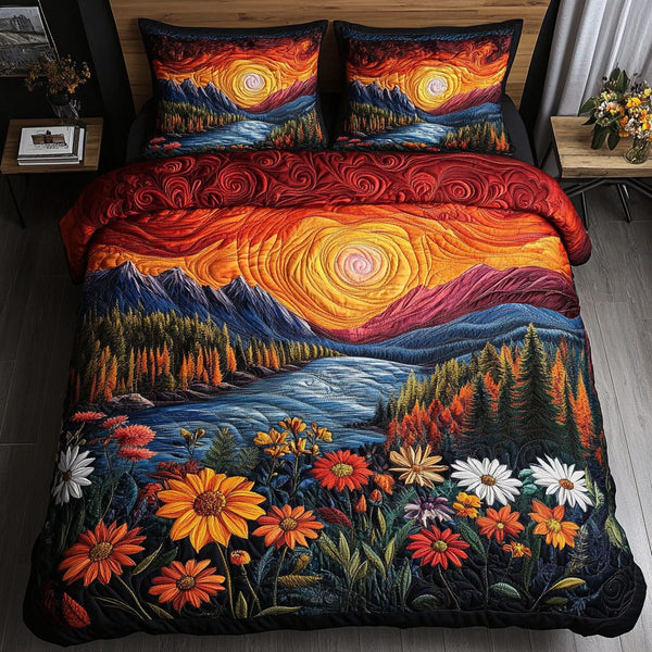 Amber Valley quilted 3-piece bedding set on a made bed with two matching pillow shams