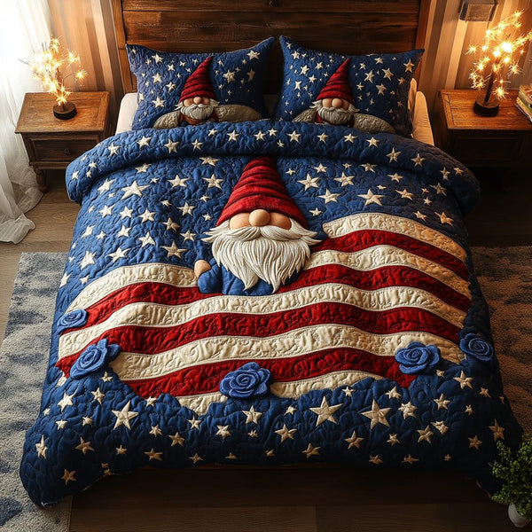 AmeriGnome quilted 3-piece bedding set on a made bed with two matching pillow shams