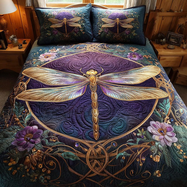 Amethyst Dawn quilted 3-piece bedding set on a made bed with two matching pillow shams