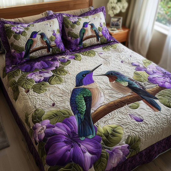 Amethyst Love quilted 3-piece bedding set on a made bed with two matching pillow shams