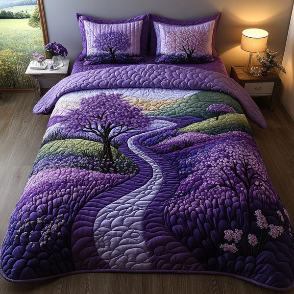 Amethyst Ridge quilted 3-piece bedding set on a made bed with two matching pillow shams