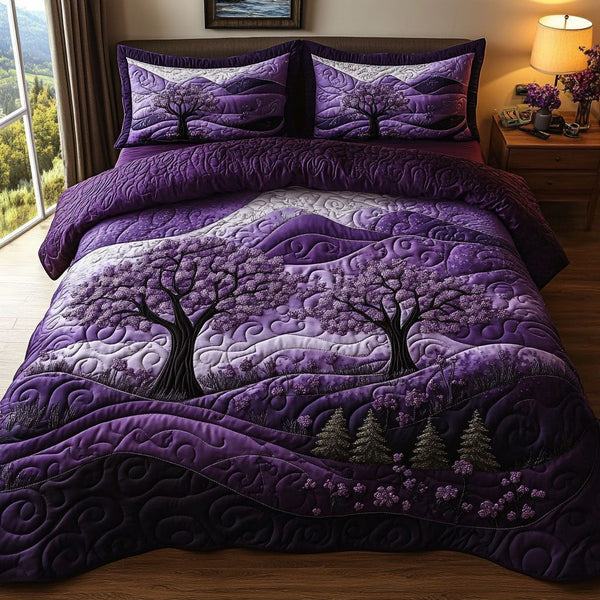Amethyst Valley quilted 3-piece bedding set on a made bed with two matching pillow shams