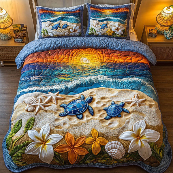 Ancient Drift quilted 3-piece bedding set on a made bed with two matching pillow shams