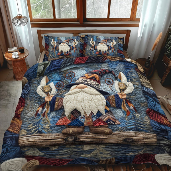 Ancient Echo quilted 3-piece bedding set on a made bed with two matching pillow shams
