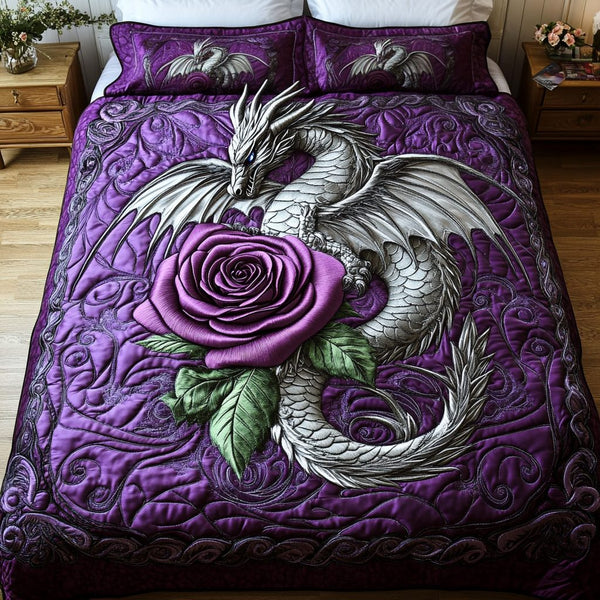 Ancient Flame quilted 3-piece bedding set on a made bed with two matching pillow shams