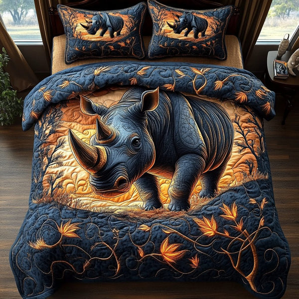 Ancient Warrior quilted 3-piece bedding set on a made bed with two matching pillow shams