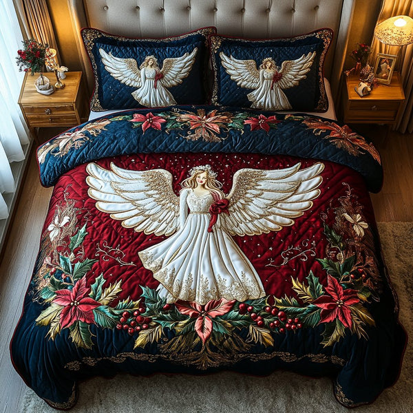 Angels Serenade quilted 3-piece bedding set on a made bed in a softly lit bedroom