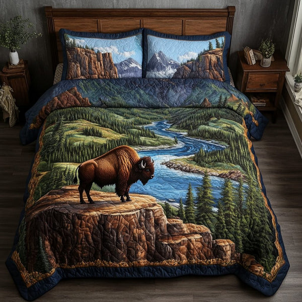 Animal Haven quilted 3-piece bedding set on a made bed with two matching pillow shams