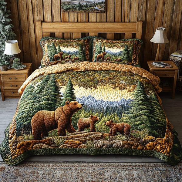 Animal Path quilted 3-piece bedding set on a made bed with two matching pillow shams