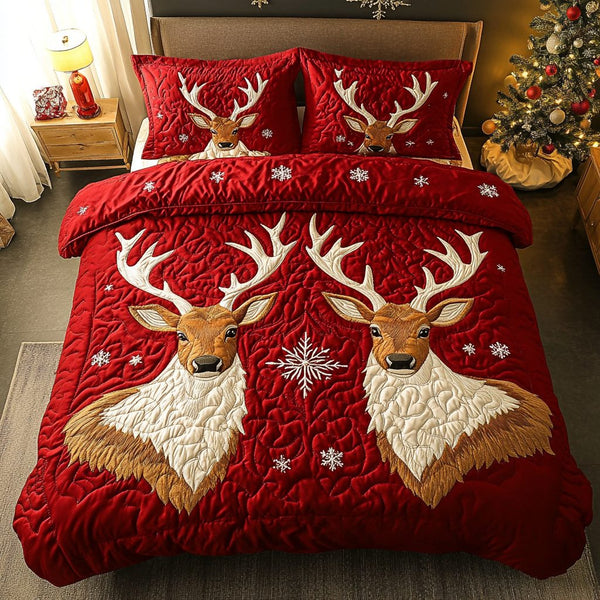 Antler Charm quilted 3-piece bedding set on a made bed with two matching pillow shams