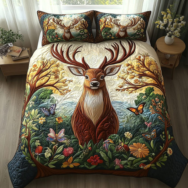 Antler Elegance quilted 3-piece bedding set on a made bed with two matching pillow shams