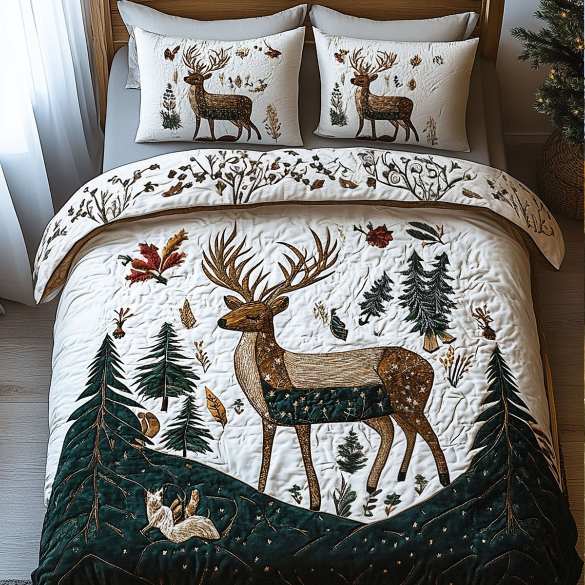 Antler Serenity quilted 3-piece bedding set on a made bed with two matching pillow shams