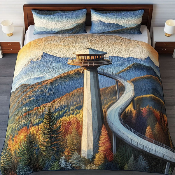 Appalachian Dawn quilted 3-piece bedding set on a made bed with two matching pillow shams