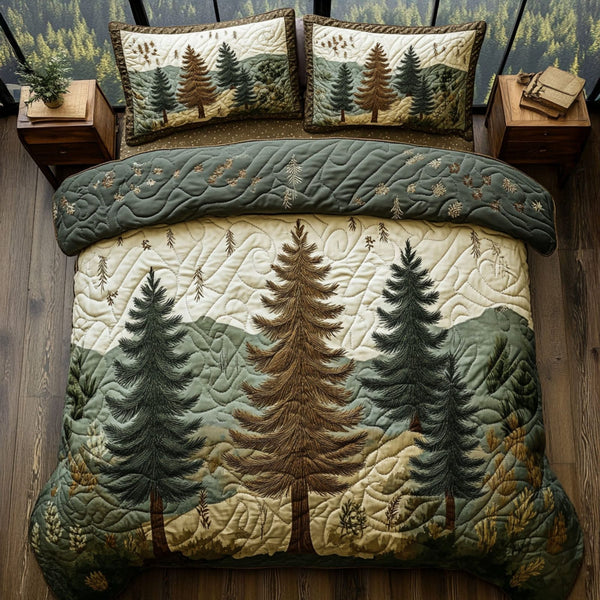Appalachian Whisper quilted 3-piece bedding set on a made bed with two matching pillow shams