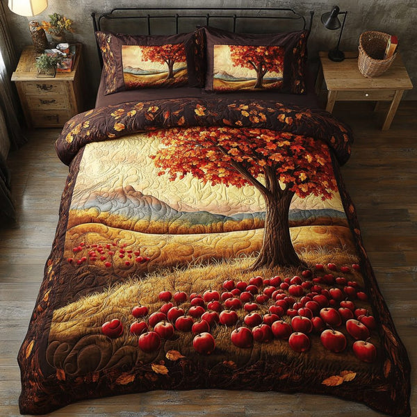 Apple Hills quilted 3-piece bedding set on a made bed with two matching pillow shams