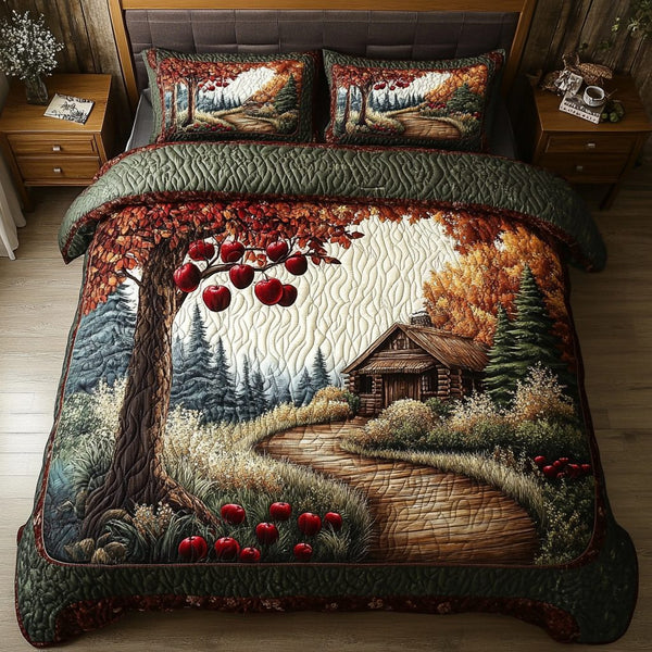 Apple Valley quilted 3-piece bedding set on a made bed with two matching pillow shams