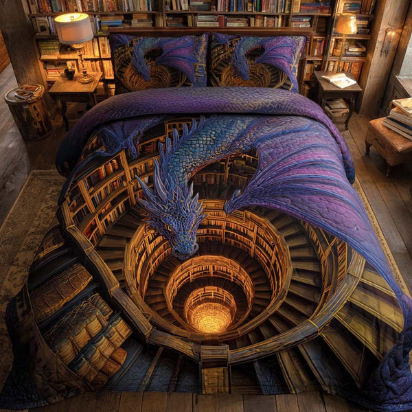 Arcane Spiral quilted 3-piece bedding set on a made bed with two matching pillow shams