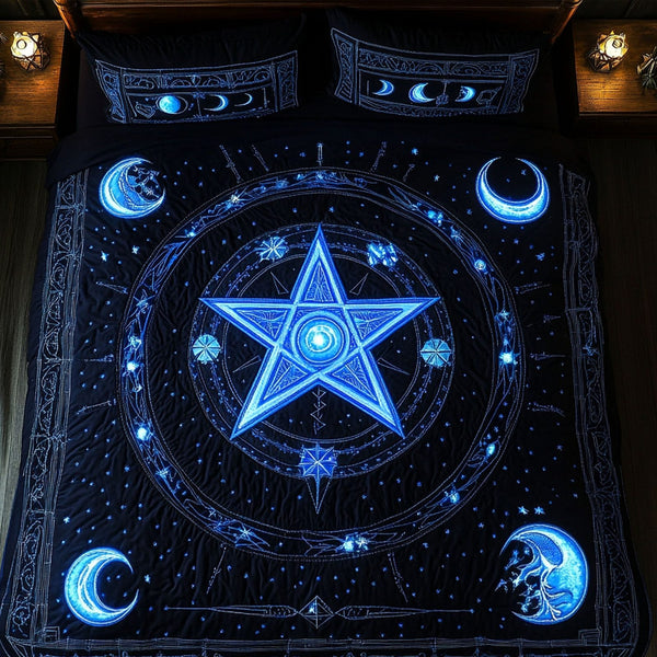 Arcane Star quilted 3-piece bedding set on a made bed with two matching pillow shams