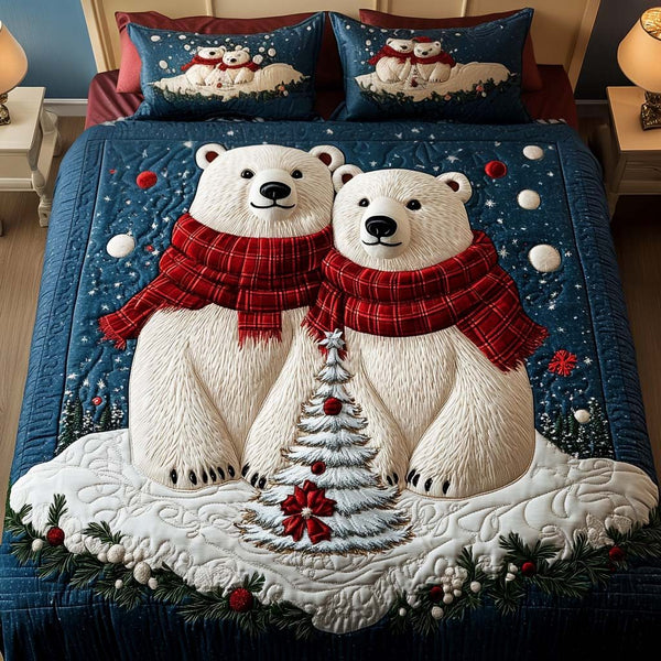Arctic Duo quilted 3-piece bedding set on a made bed with two matching pillow shams