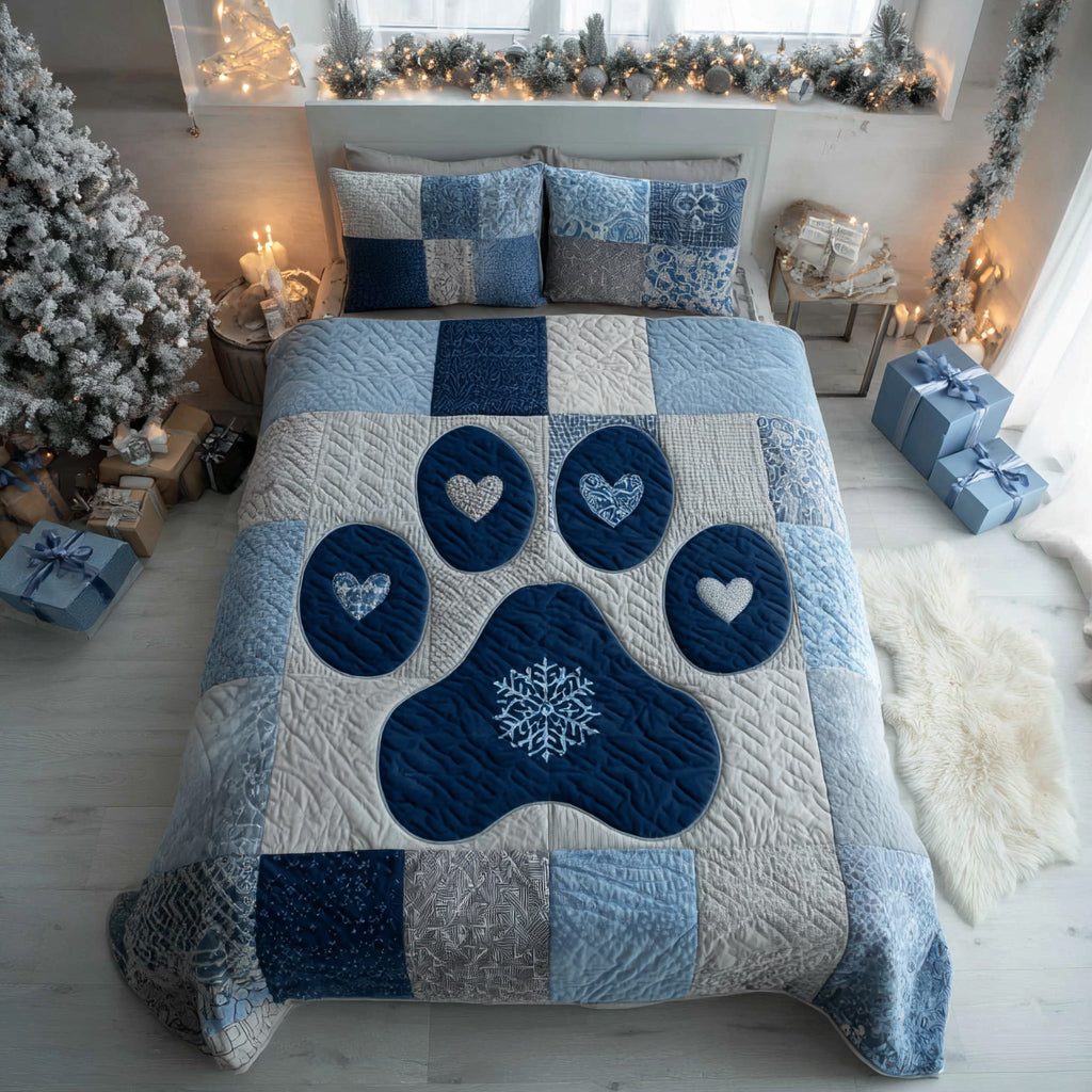 Arctic Paw quilted 3-piece bedding set on a made bed with two matching pillow shams
