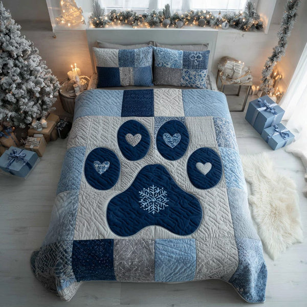 Arctic Paw quilted 3-piece bedding set on a made bed with two matching pillow shams