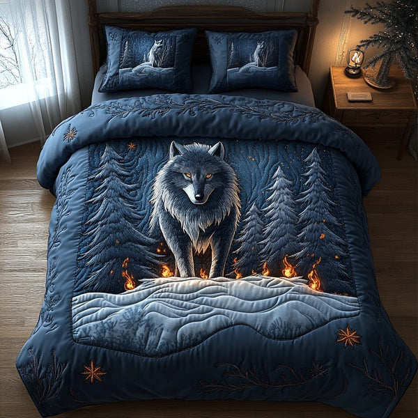 Arctic Roar quilted 3-piece bedding set on a made bed with two matching pillow shams