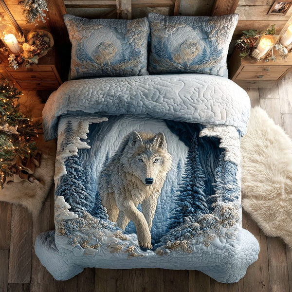 Arctic Spirit quilted 3-piece bedding set on a made bed with two matching pillow shams