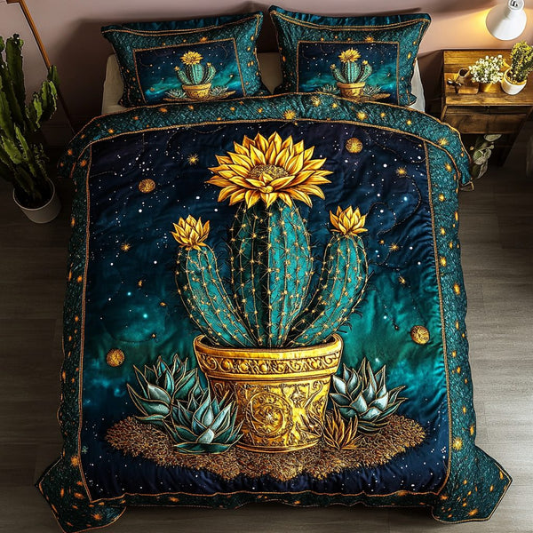 Arid Beauty quilted 3-piece bedding set on a made bed with two matching pillow shams