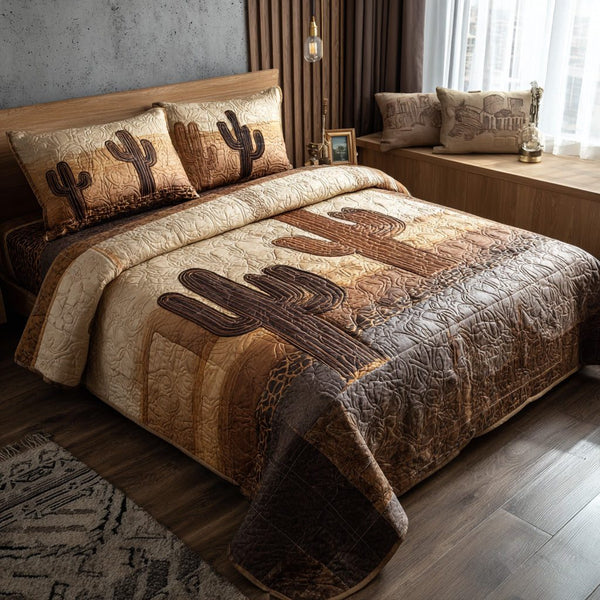Arid Grace quilted 3-piece bedding set on a made bed with two matching pillow shams