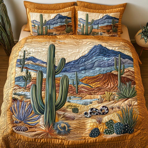 Arizona Beauty quilted 3-piece bedding set on a made bed with two matching pillow shams