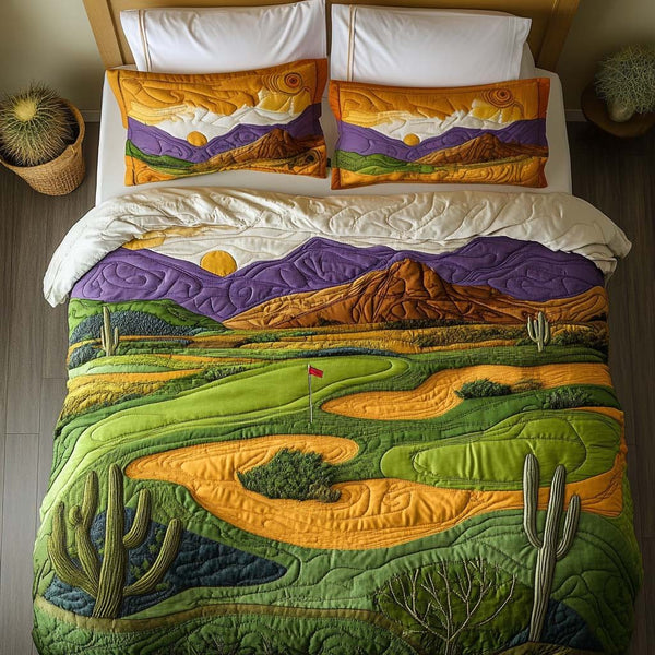 Arizona Golf Legends quilted 3-piece bedding set on a made bed with two matching pillow shams