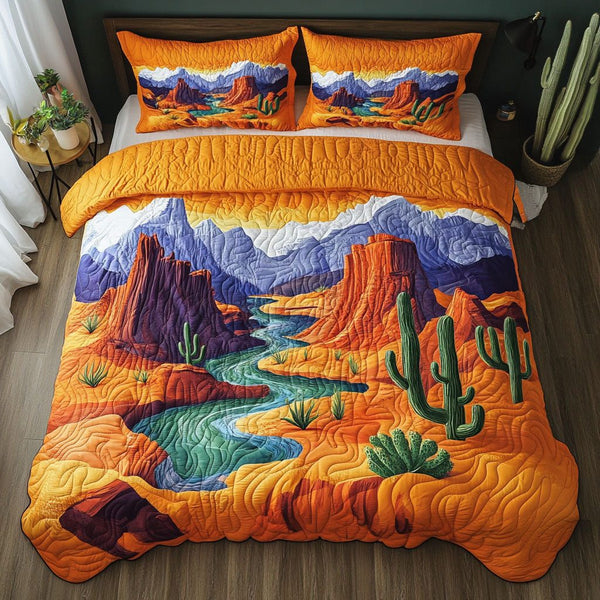 Arizona Hills quilted 3-piece bedding set on a made bed with two matching pillow shams