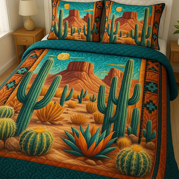 Arizona Horizons quilted 3-piece bedding set on a made bed with two matching pillow shams