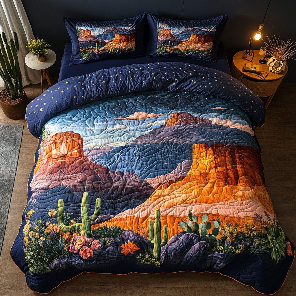 Arizona Skies quilted 3-piece bedding set on a made bed with two matching pillow shams