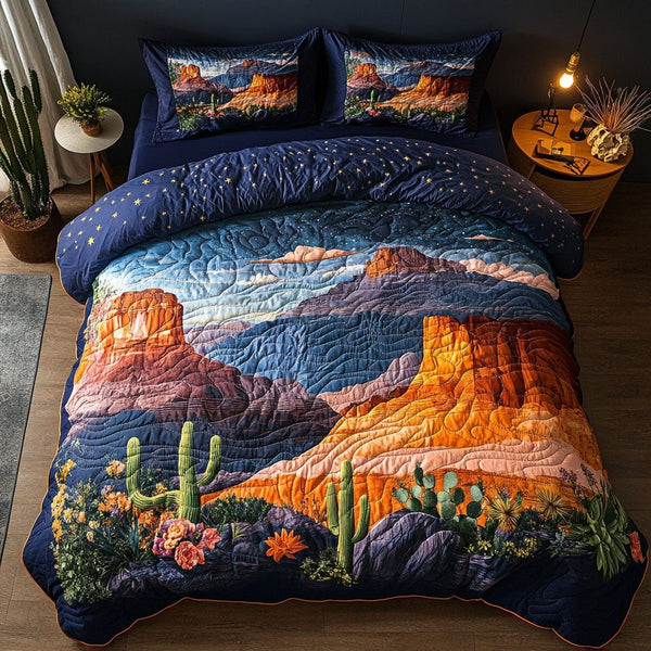 Arizona Skies quilted 3-piece bedding set on a made bed with two matching pillow shams