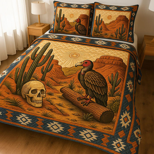 Arizona Spirit quilted 3-piece bedding set on a made bed with two matching pillow shams