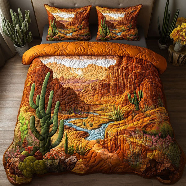 Arizona Trails quilted 3-piece bedding set on a made bed with two matching pillow shams