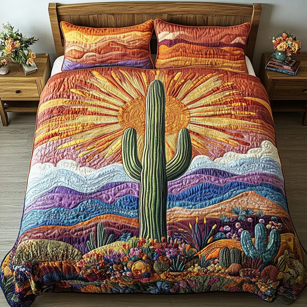 Arizona Vibes quilted 3-piece bedding set on a made bed with two matching pillow shams