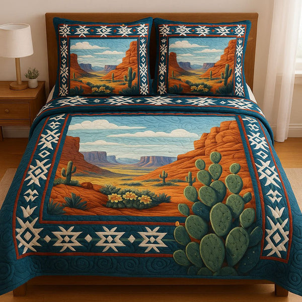 Arizona Wilds quilted 3-piece bedding set on a made bed with two matching pillow shams
