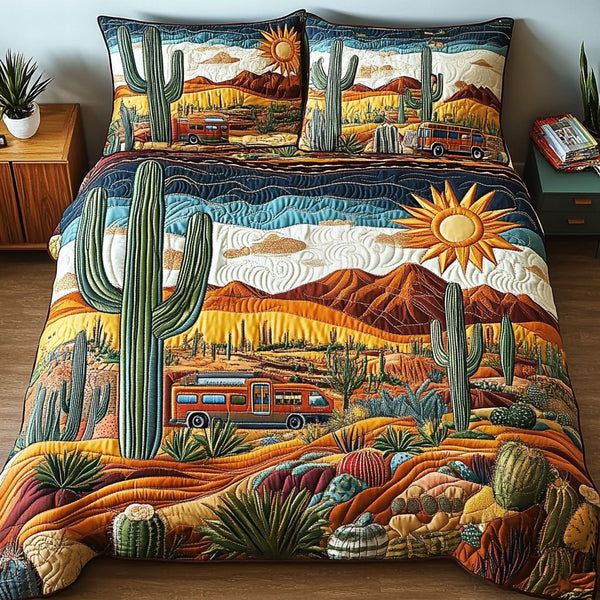 Arizona Wonders quilted 3-piece bedding set on a made bed with two matching pillow shams