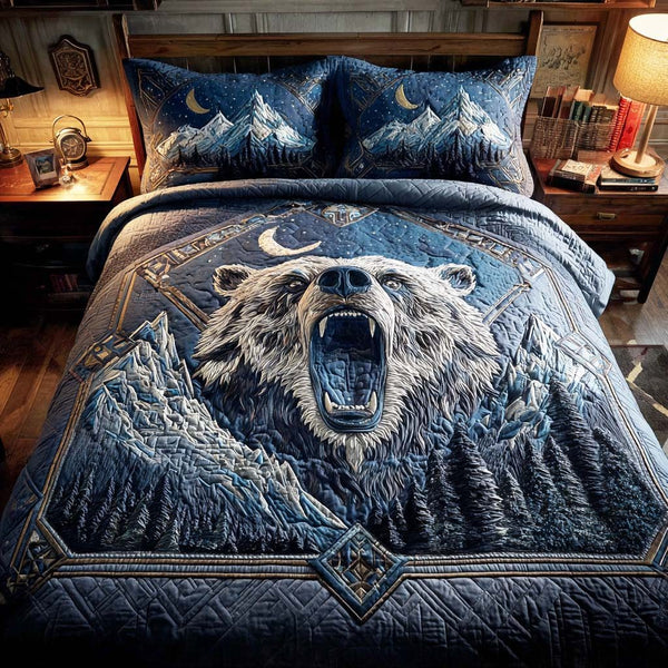 Ashen Claw quilted 3-piece bedding set on a made bed with two matching pillow shams