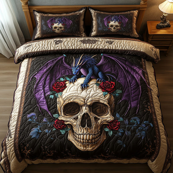 Ashes of Eternity quilted 3-piece bedding set on a made bed with two matching pillow shams
