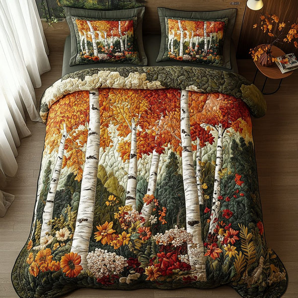 Aspen Escape quilted 3-piece bedding set on a made bed with two matching pillow shams