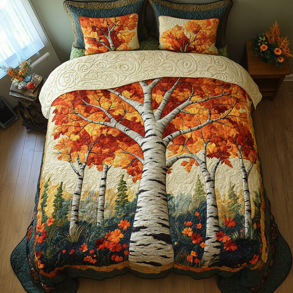 Aspen Haven quilted 3-piece bedding set on a made bed with two matching pillow shams